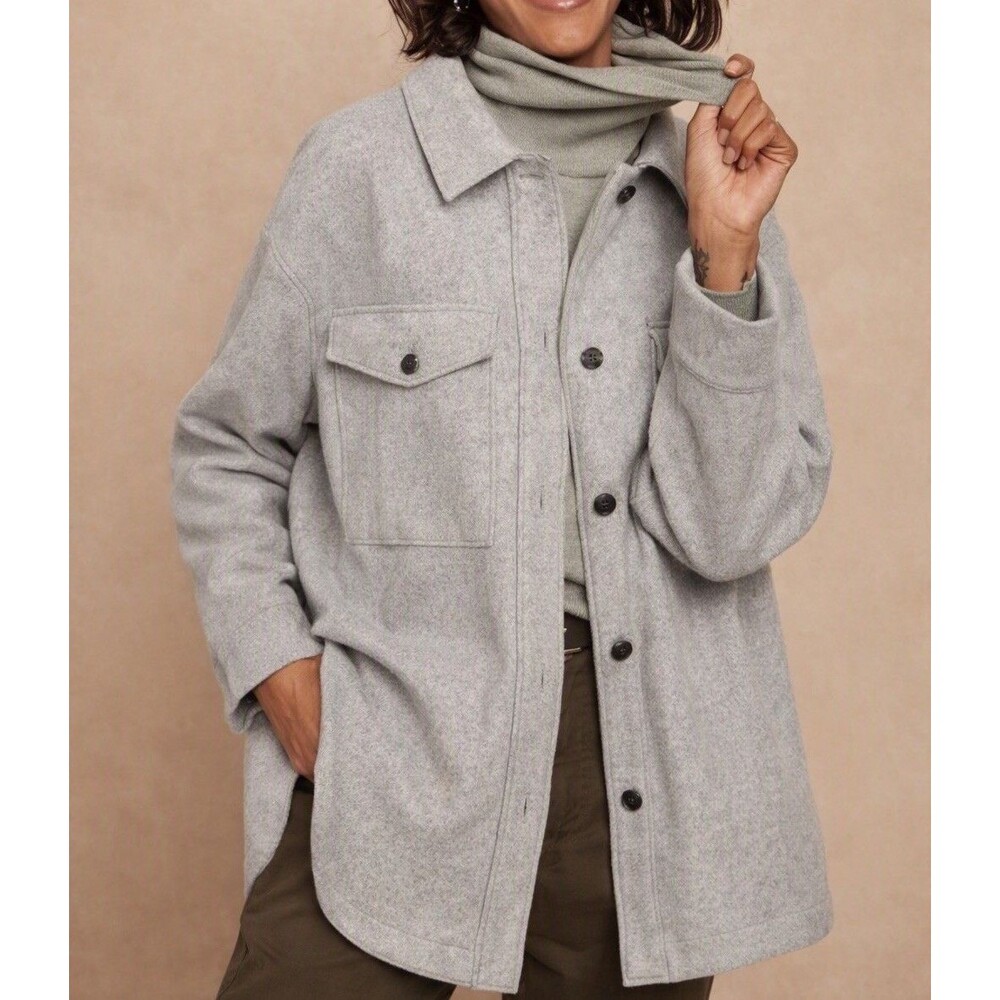 Banana Republic Shirt Coat Heather Grey Sz Small Petite PS Oversized Minimalist